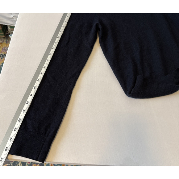 Express Women's L Preppy Merino Wool Navy Blue V Neck Sweater Academia Winter - Picture 7 of 8